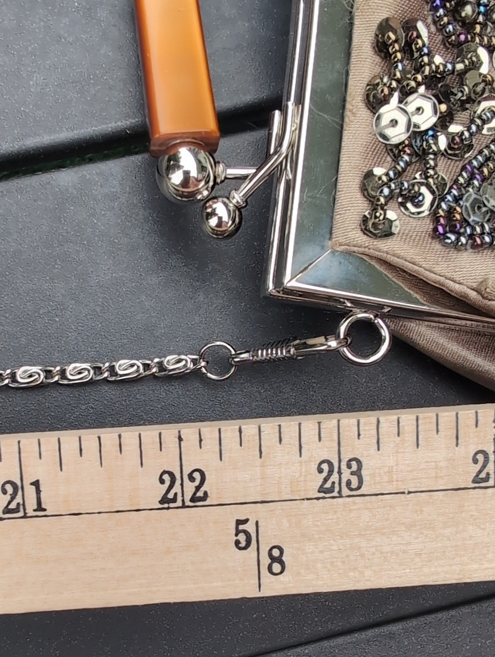 Embellished Taupe Evening Clutch with Detachable Chain - Picture 11 of 14